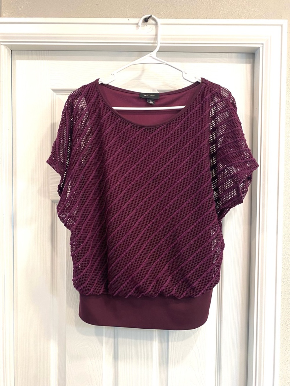 AB Studio Plum Open-Knit Overlay Tunic